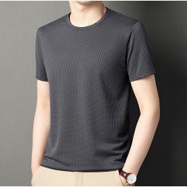 Vibrant Solid Color Waffle Knit Crew Neck T-shirt - Soft, Ultra-Casual, and Exceptionally Comfy Active Top for Men - Perfect for Summer Outdoor Adventures, Sports, and Everyday Wear