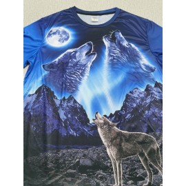 Premium Quality 3D Printed Wolves Graphic T-Shirt - Mens Short Sleeve Novelty Tee for Fashion-Forward Style - Comfortable, Street Casual Daily Wear with Unmatched Graphic Detail