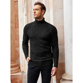 Men's Slim Fit Turtleneck Pullover - Casual Long Sleeve Knit Sweater, Machine Washable