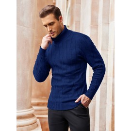 Men's Slim Fit Turtleneck Pullover - Casual Long Sleeve Knit Sweater, Machine Washable