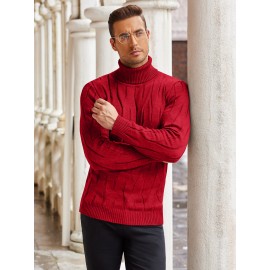 Men's Slim Fit Turtleneck Pullover - Casual Long Sleeve Knit Sweater, Machine Washable