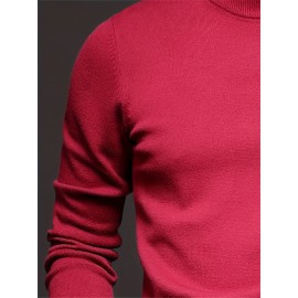 1pc Men'S Casual Crew Neck Viscose Knit Sweater - Solid Color Pullover with Medium Stretch, Regular Fit, Long Sleeve - Knit Fabric Sweatshirt for Autumn and Winter