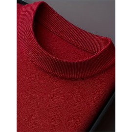 1pc Men'S Casual Crew Neck Viscose Knit Sweater - Solid Color Pullover with Medium Stretch, Regular Fit, Long Sleeve - Knit Fabric Sweatshirt for Autumn and Winter