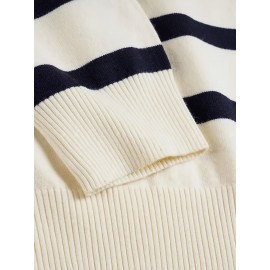 Men's Color Blocking Striped Golf Shirt For Autumn And Winter, Casual Stylish Long Sleeve Top As Gift