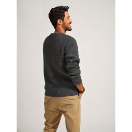 Men Waffle Textured Sweater Long Raglan Sleeve Crew Neck Ribbed Cuff Pullover