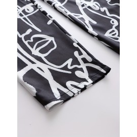 Men's Casual Athletic Joggers with Abstract Face Print - Loose Fit, Polyester Blend, Machine Washable