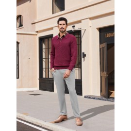 Men'S Casual Chino Pants, Rayon Blend, Non-Stretch, Solid Color, Regular Fit, with Button Detail, for All-Season Woven Flat Front Drawstring Trousers