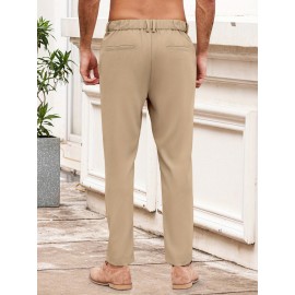 Men'S Casual Chino Pants, Rayon Blend, Non-Stretch, Solid Color, Regular Fit, with Button Detail, for All-Season Woven Flat Front Drawstring Trousers
