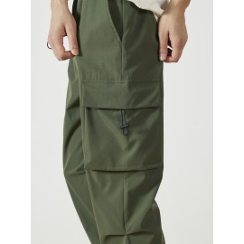Men's Casual Flap Pocket Straight Leg Cargo Pants, Street Style Casual Pants For Outdoor Activities