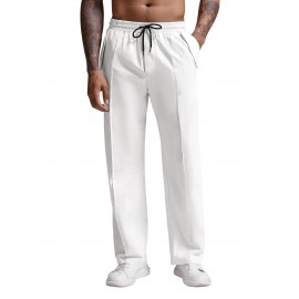 Mens Cotton Linen Pants Casual Pleated Drawstring Elastic Waist Loose Fit Beach Yoga Pants With Pockets