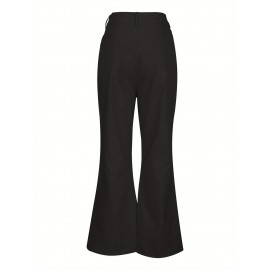 Men's Vintage-Inspired Flare Pants - Solid Color, Mid-Rise Bell Bottoms with Cotton Blend, Machine Washable