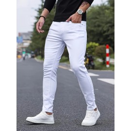 Men's Solid Slim Fit Pants For Outdoor Daily Life, Trend Casual Trousers For Males