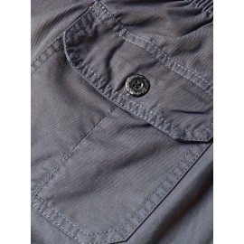 Casual Solid Men's Regular Fit Elastic Waist Cotton Cargo Shorts With Side Pockets For Summer Outdoor Leisure And Work