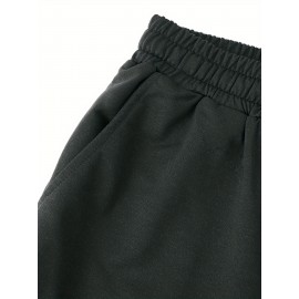 1pc Crane Emblem Casual Shorts, Polyester Knit Fabric with Slight Stretch, Regular Fit with Pockets, Alphabet Pattern - Comfortable Summer Wear