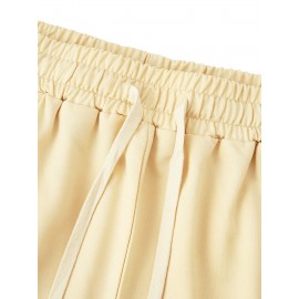 1pc Crane Emblem Casual Shorts, Polyester Knit Fabric with Slight Stretch, Regular Fit with Pockets, Alphabet Pattern - Comfortable Summer Wear