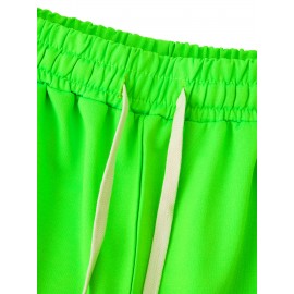 1pc Crane Emblem Casual Shorts, Polyester Knit Fabric with Slight Stretch, Regular Fit with Pockets, Alphabet Pattern - Comfortable Summer Wear