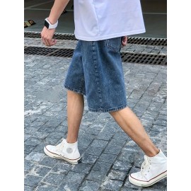 Men's Casual Loose Fit Denim Shorts, Knee-Length Jorts With Pockets, Summer Street Style Fashion