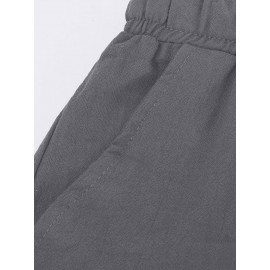 1pc Men'S Casual Linen Blend Shorts - Solid Color, Drawstring Elastic Waist, Breathable Slight Stretch Fabric, Loose Fit Beach Shorts