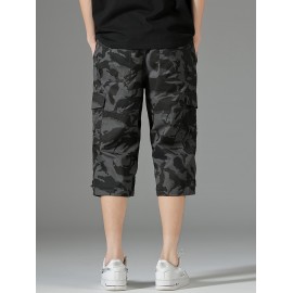 Men's 3/4 Length Solid Color Non Stretch Multi-Pocket Cotton Cargo Shorts For Summer Outdoor Wear