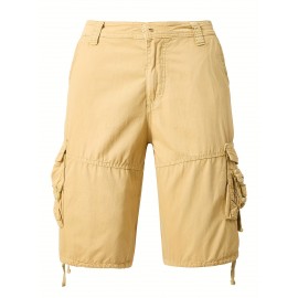 1pc Men'S Cotton Cargo Shorts, Multi-Pocket Utility Workwear, Solid Color, Street Style, Regular Fit, Woven Fabric, Non-Stretch - Outdoor Casual Short Pants