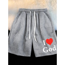 Casual Polyester Knit Fabric Shorts with Pockets, Regular Fit, Slight Stretch, Alphabet Pattern, with 